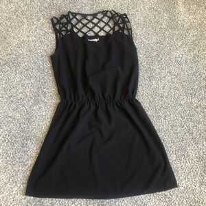Black Sleeveless Dress with Lattice Yoke